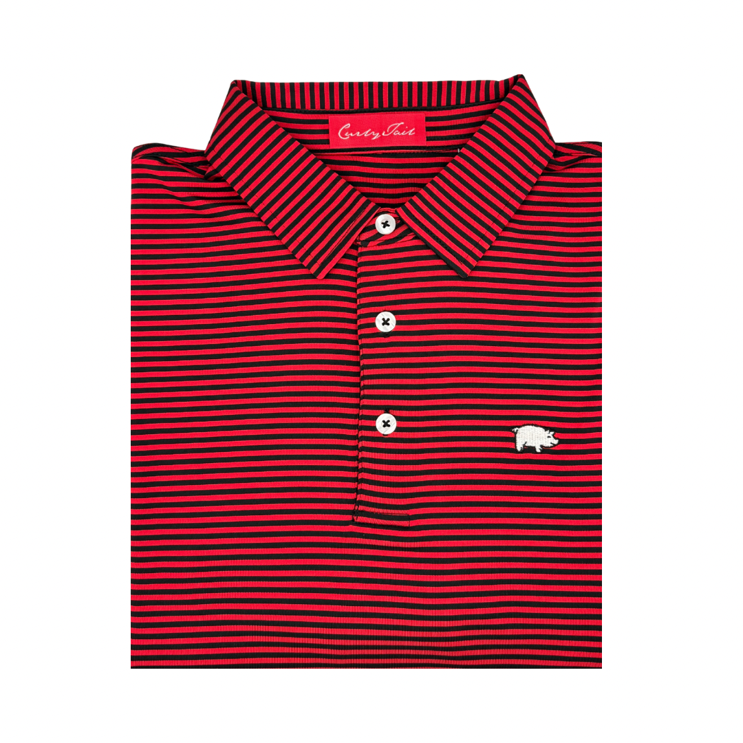 Curly Tail Stripe Polo| Black/Red