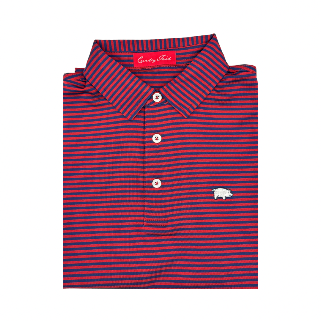 Stripe Curly Tail Polo| Navy/Red