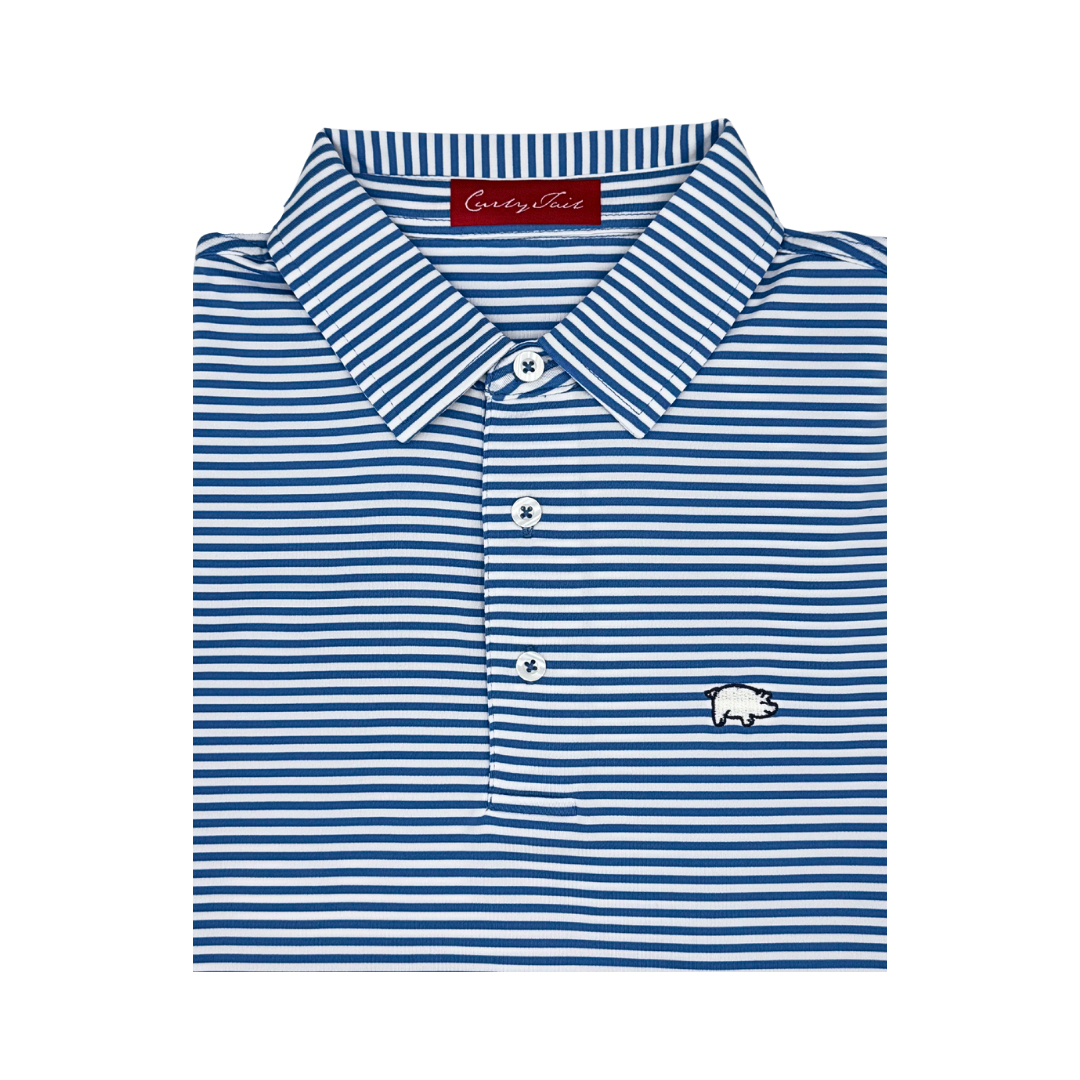 Curly Tail Stripe Polo| Seablue