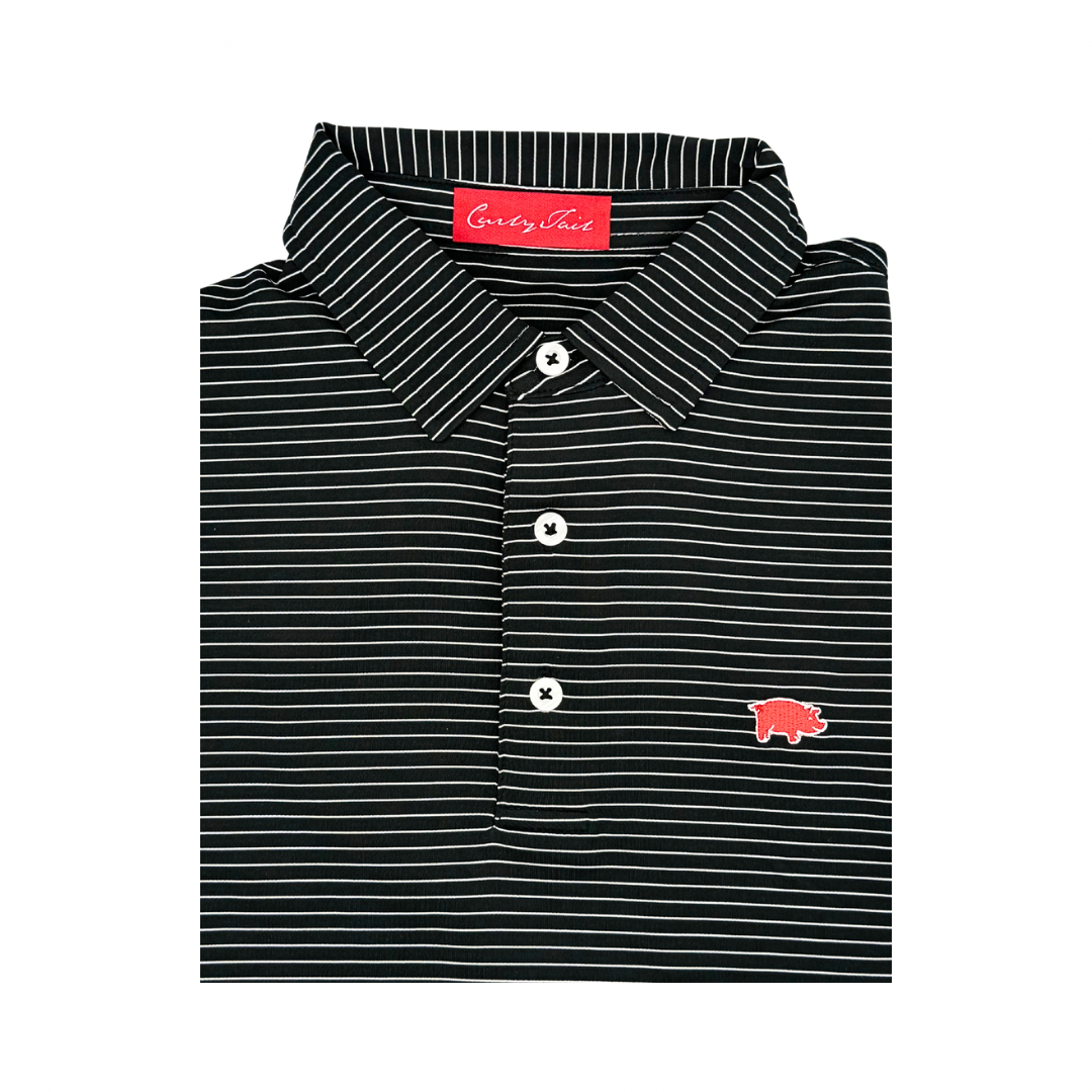 Curly Tail Stripe Polo| Black/White