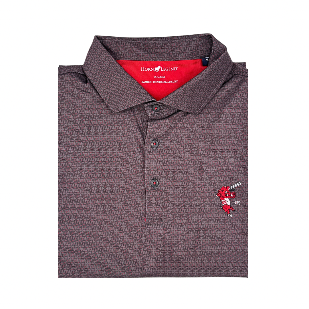 Horn Legend Arkansas Plate Ribby Polo | Charcoal/ Black/ Crimson