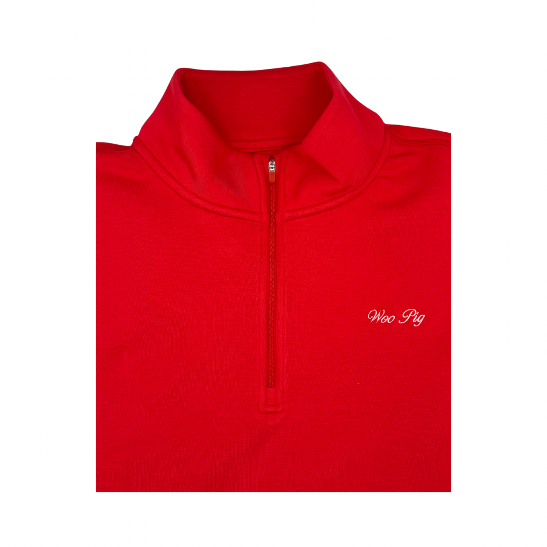 'Woo Pig' Quarter Zip | Red