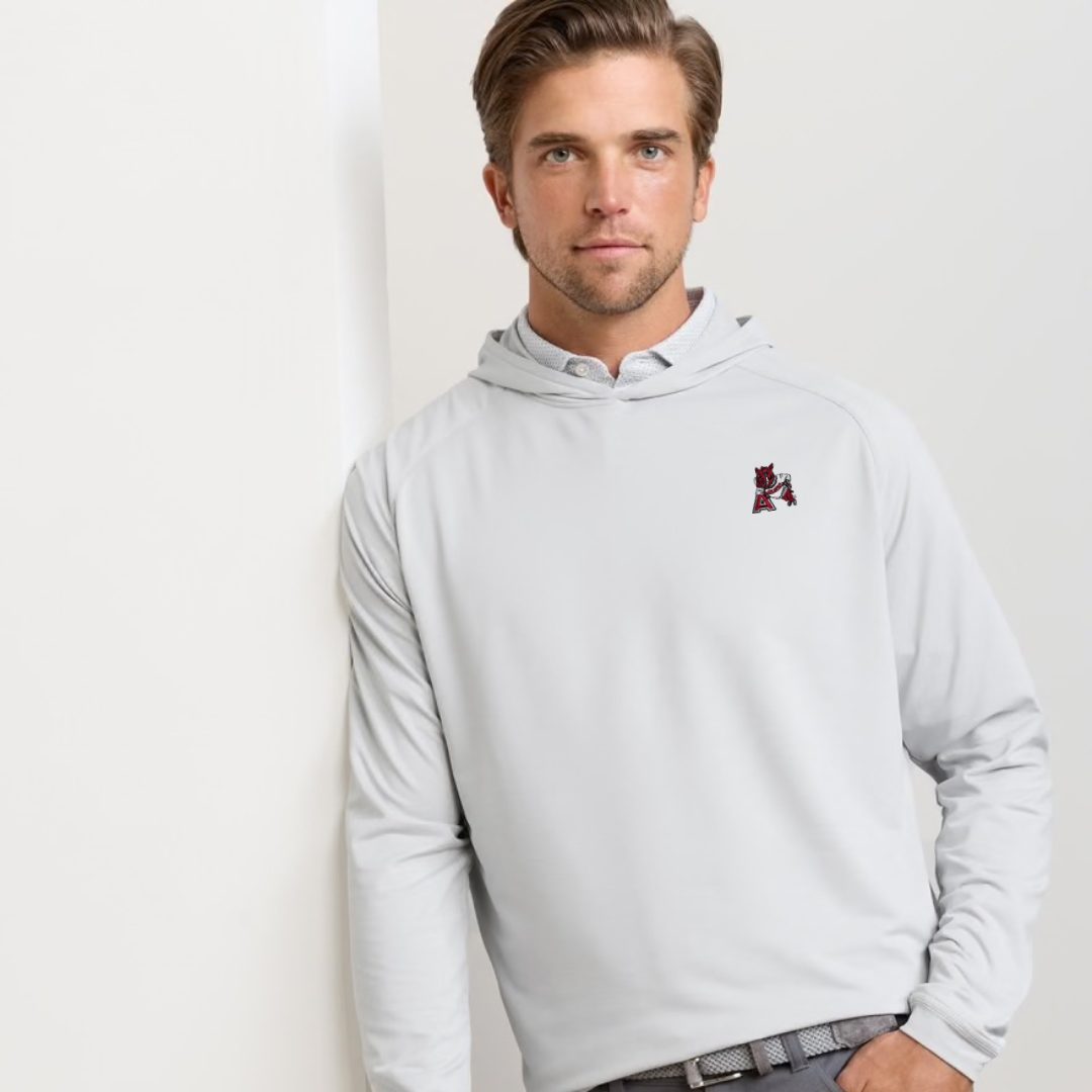 Peter Millar Hog Leaning on A Pine Performance Hoodie | British Grey
