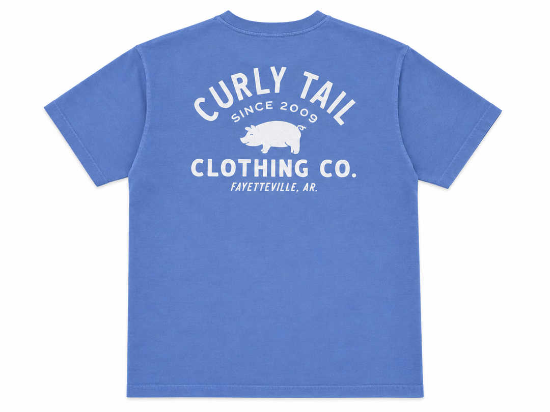 'Curly Tail' Script Heavyweight Tee Shirt | Washed Denim