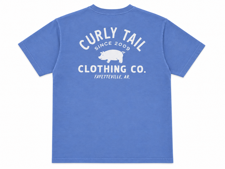 'Curly Tail' Script Heavyweight Tee Shirt | Washed Denim