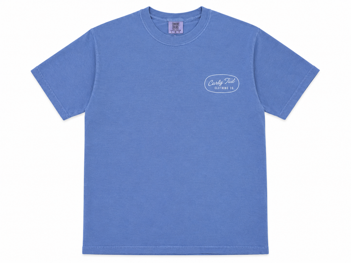 'Curly Tail' Script Heavyweight Tee Shirt | Washed Denim