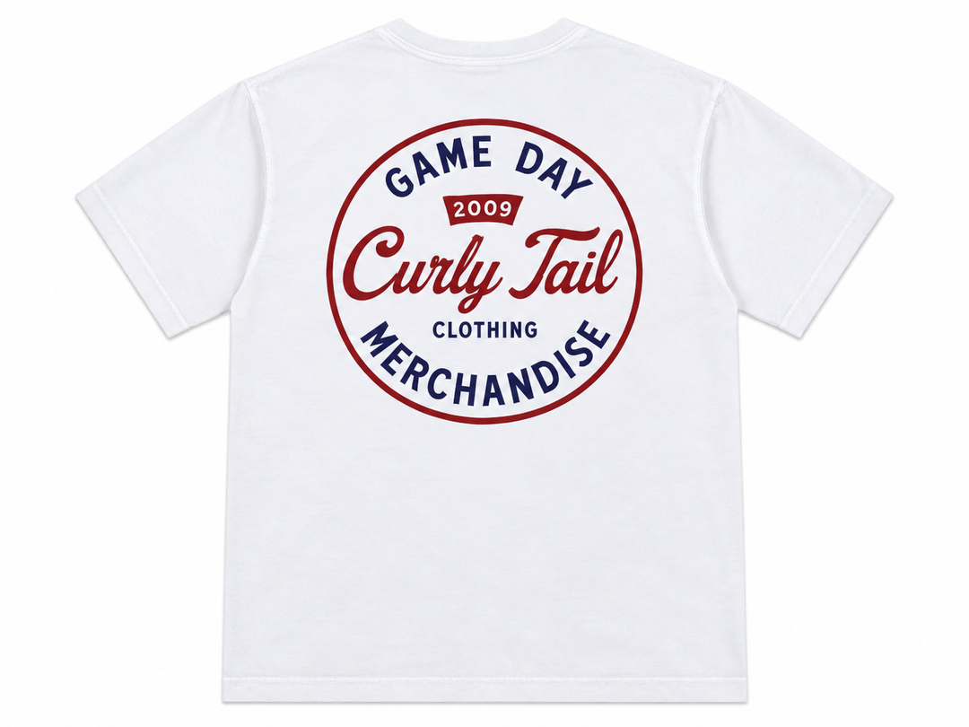 'Game Day Curly Tail' Script Tee Shirt | White