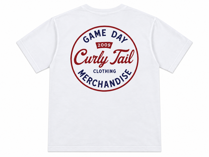 'Game Day Curly Tail' Script Tee Shirt | White