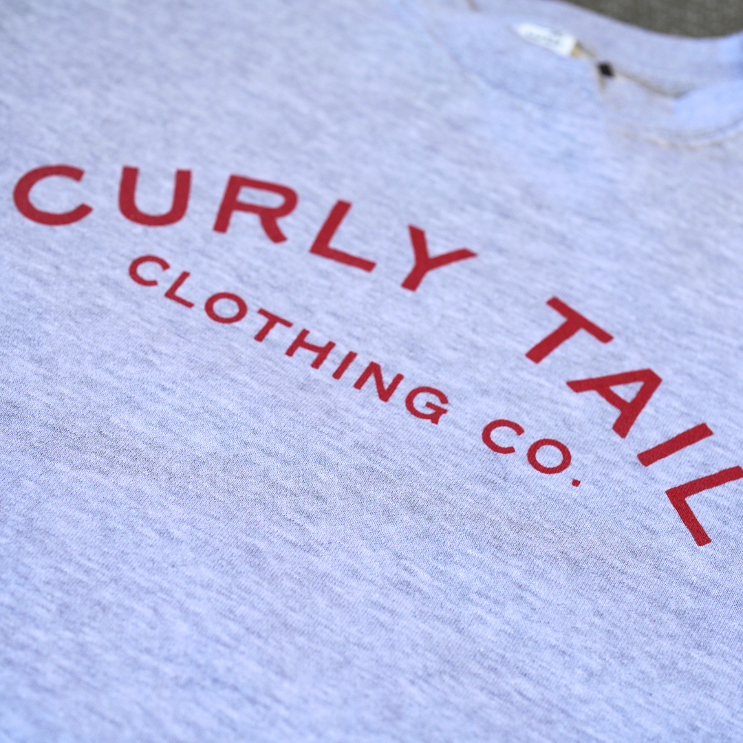 Red 'Curly Tail' Script Center Chest Crewneck Sweatshirt | Heather Grey