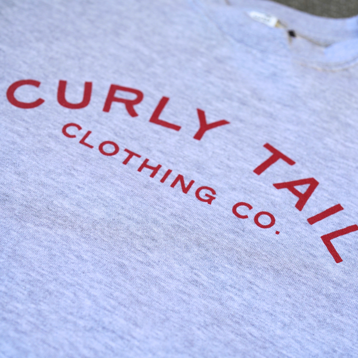 Red 'Curly Tail' Script Center Chest Crewneck Sweatshirt | Heather Grey