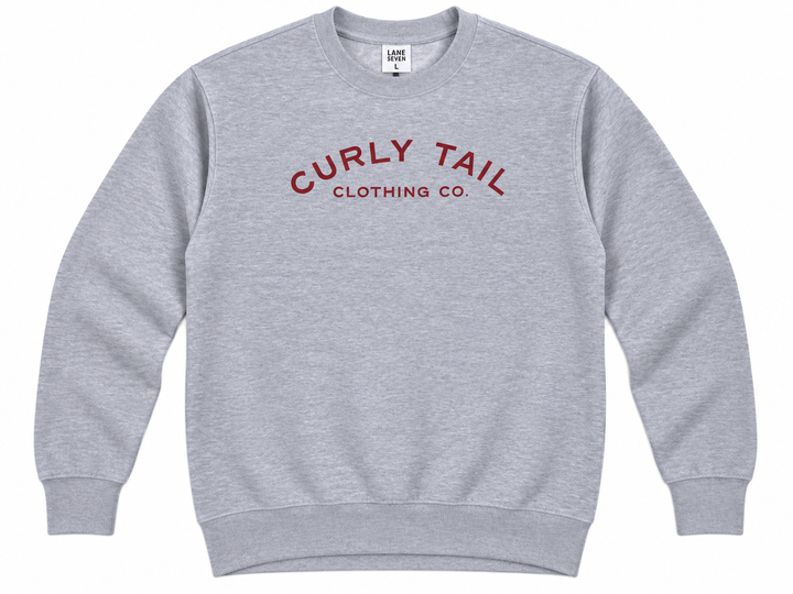 Red 'Curly Tail' Script Center Chest Crewneck Sweatshirt | Heather Grey