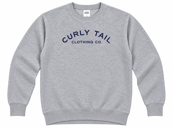 Blue 'Curly Tail' Script Center Chest Crewneck Sweatshirt | Heather Grey