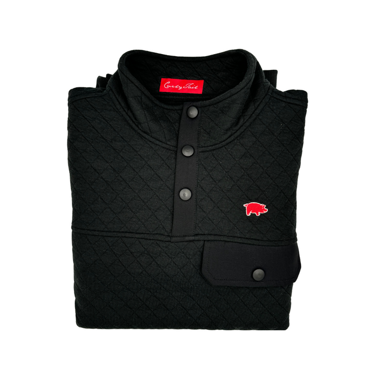 Quilted Curly Tail Pullover| Black