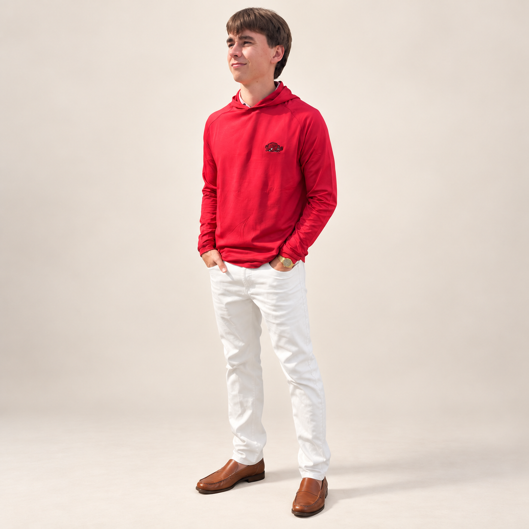 Slobbering Hog Pine Performance Hoodie| Crimson