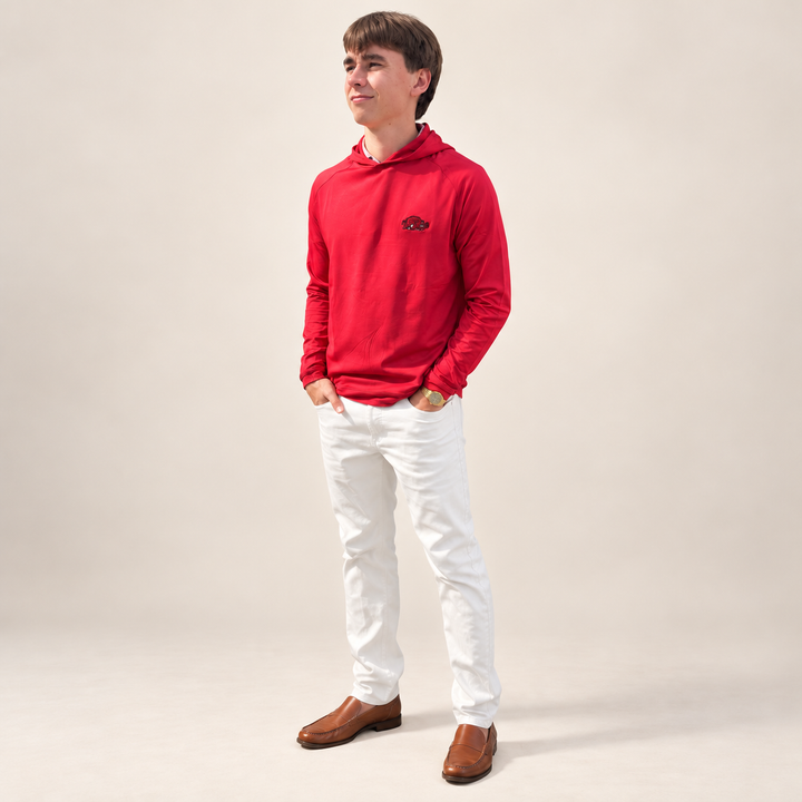 Slobbering Hog Pine Performance Hoodie| Crimson