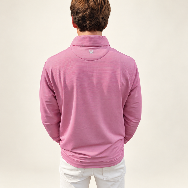 Hog in Front of A Perth Stripe 1/4 Zip|  Crimson/White