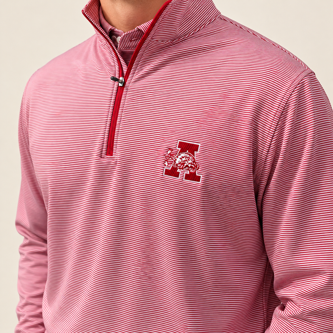 Hog in Front of A Perth Stripe 1/4 Zip|  Crimson/White