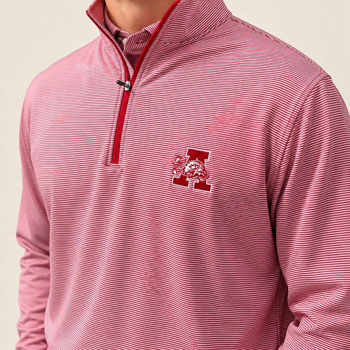 Hog in Front of A Perth Stripe 1/4 Zip|  Crimson/White