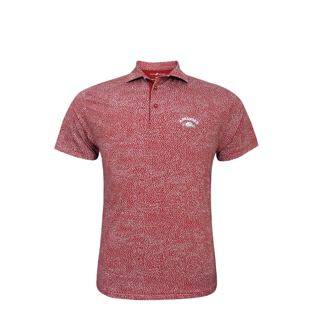 Horn Legend 'Arkansas' Script over Slobbering Hog Polo | Crimson / Grey / White