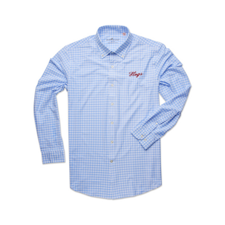 Horn Legend Hogs Script Button Up Shirt | White / Sky