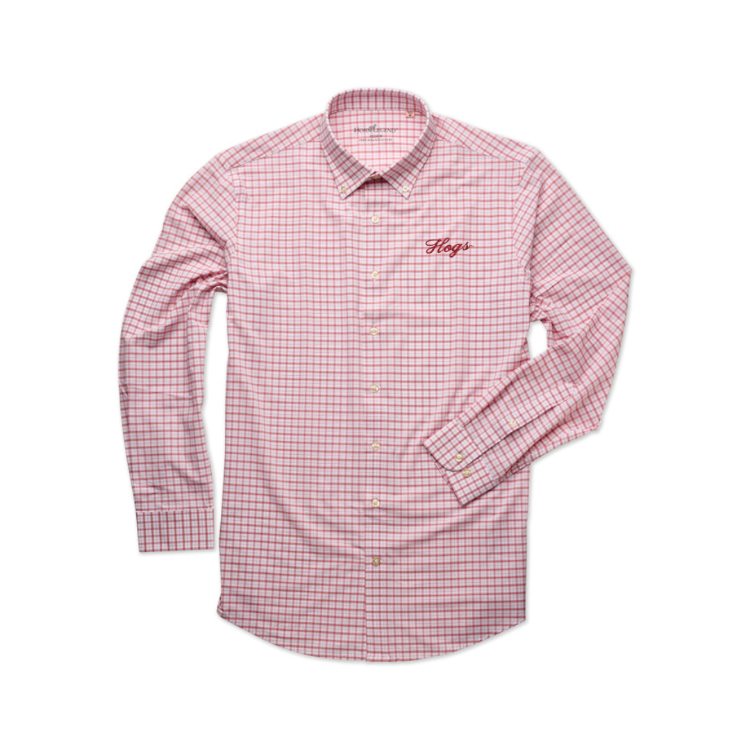 Horn Legend Hogs Script Button Up Shirt | Brick Red