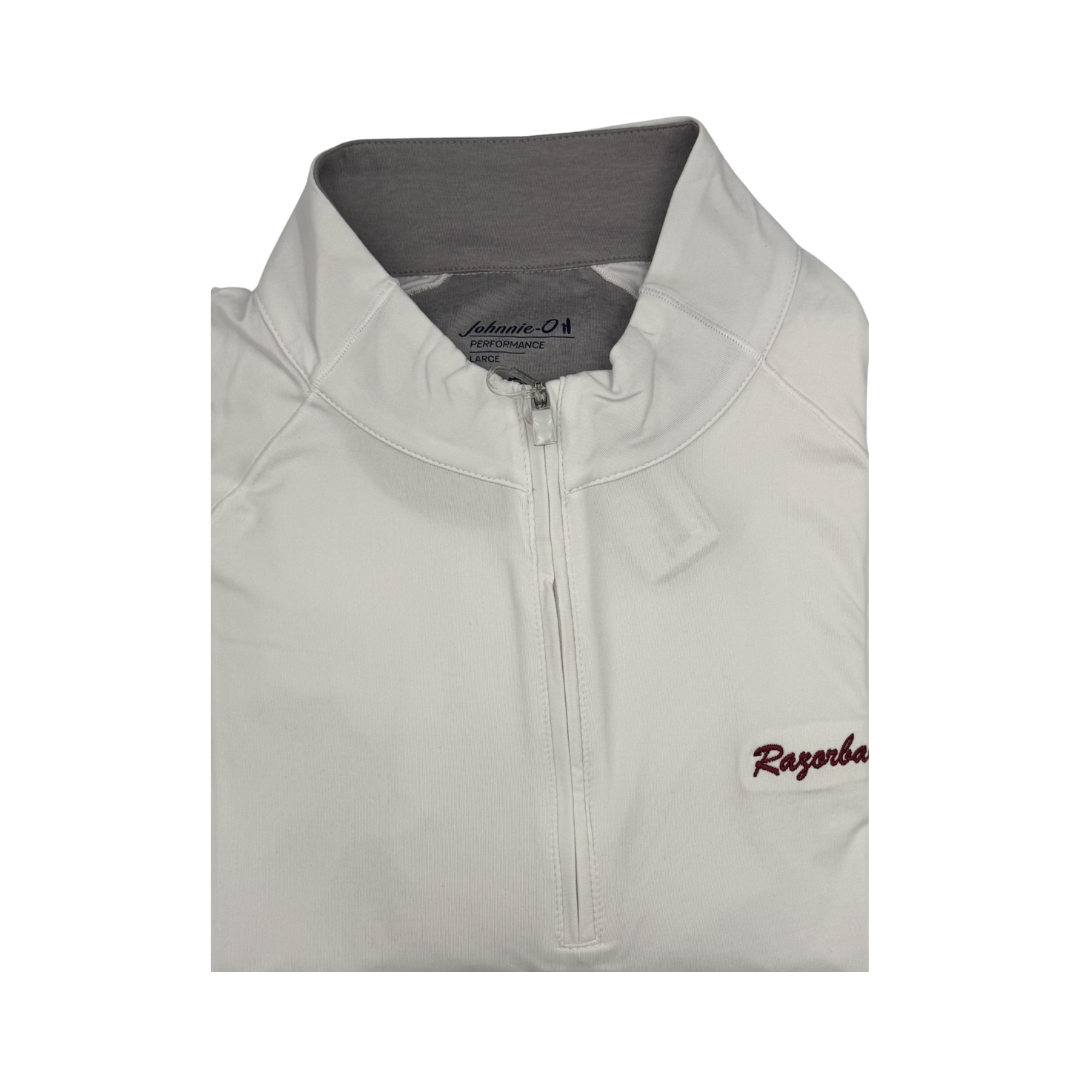 Johnnie-O 'Razorbacks' Script Freeborne 1/4 Zip | White – Walker Brothers